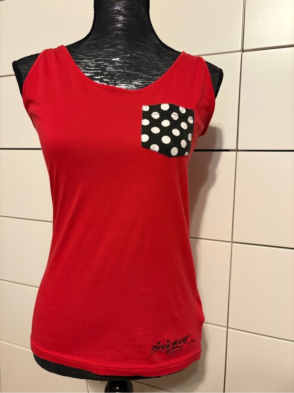 Disney Red Tank Top with Black-and-White Polka Dot Pocket